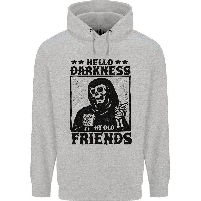 Hello Darkness My Old Friend Grim Reaper Skull Mens 80% Cotton Hoodie Sports Grey