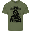 Hello Darkness My Old Friend Grim Reaper Skull Mens Cotton T-Shirt Tee Top Military Green