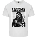 Hello Darkness My Old Friend Grim Reaper Skull Mens Cotton T-Shirt Tee Top White