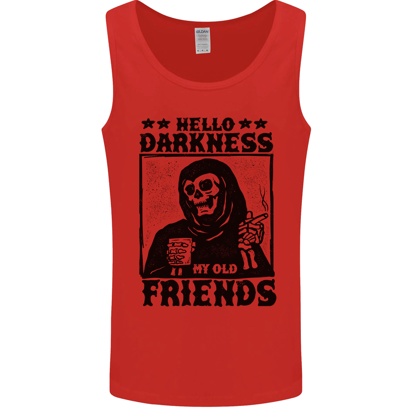 Hello Darkness My Old Friend Grim Reaper Skull Mens Vest Tank Top Red