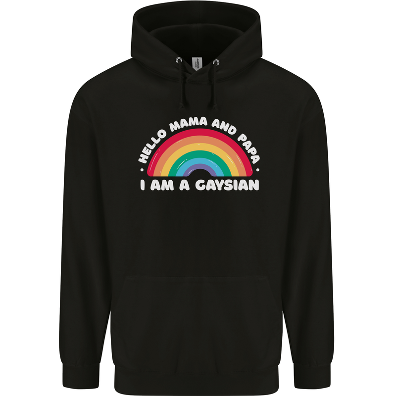 Hello Mama & Papa Im a Gaysian LGBT Childrens Kids Hoodie Black