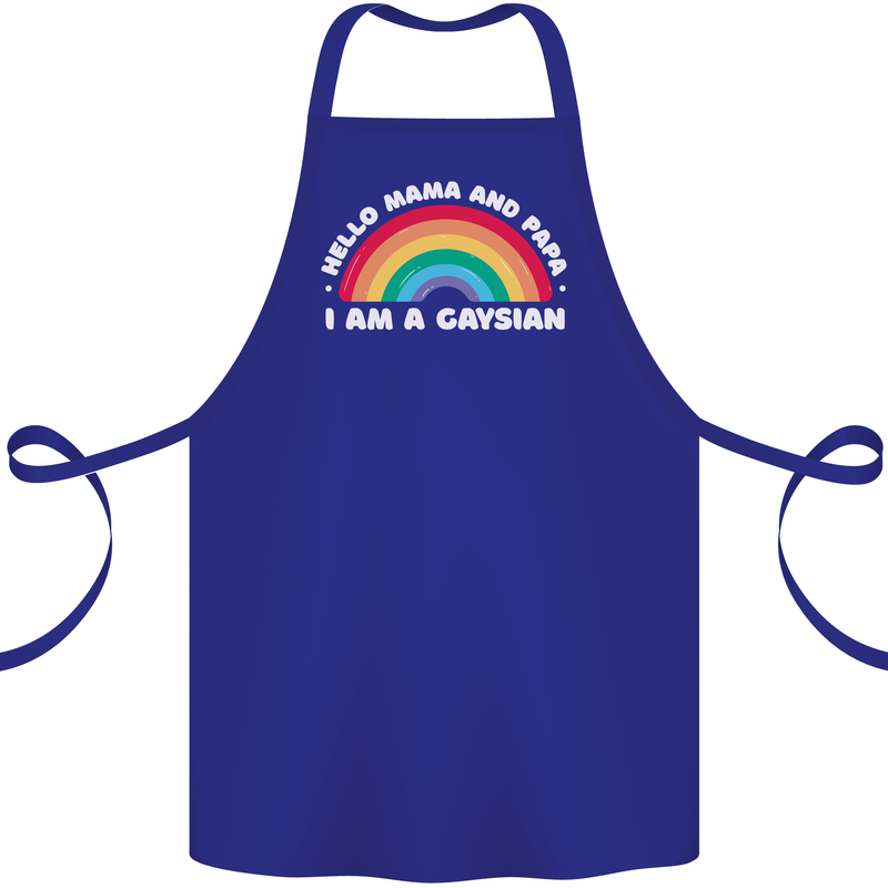 Hello Mama & Papa Im a Gaysian LGBT Cotton Apron 100% Organic Royal Blue