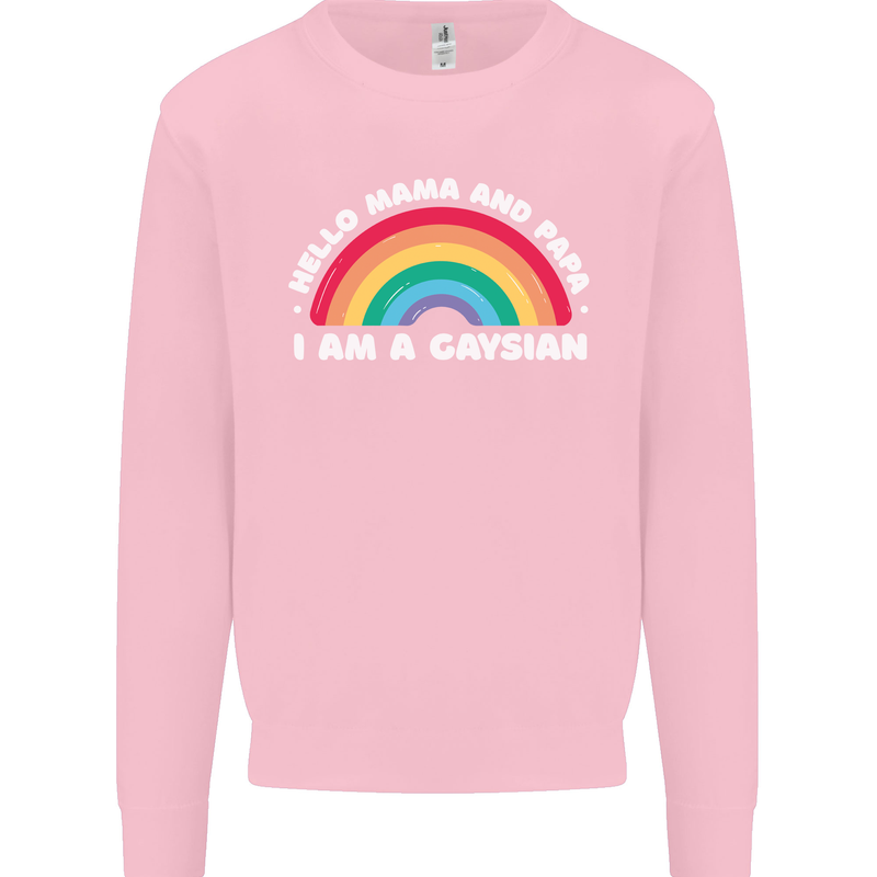 Hello Mama & Papa Im a Gaysian LGBT Kids Sweatshirt Jumper Light Pink