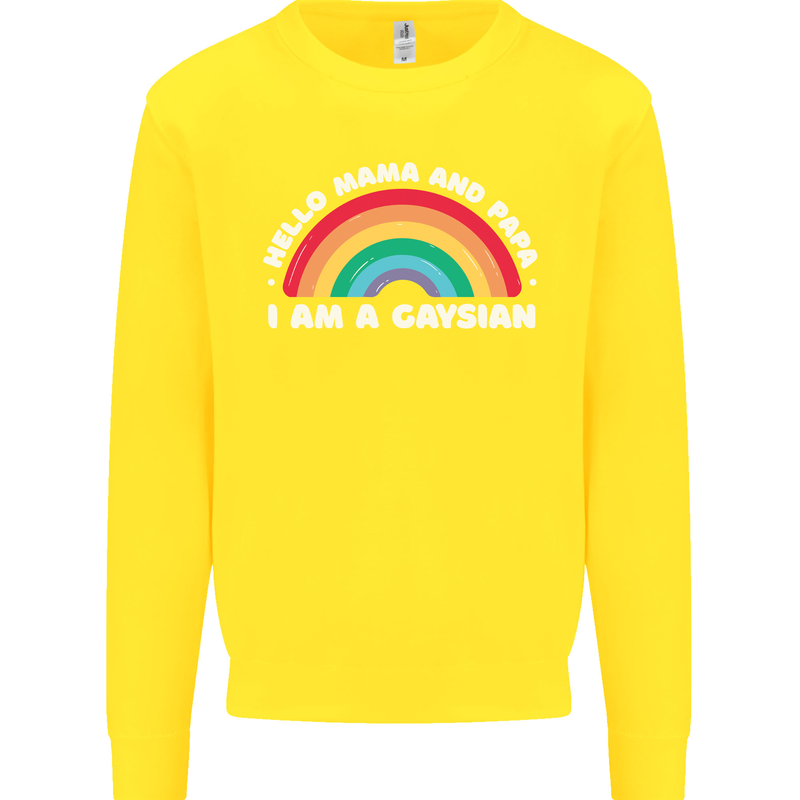 Hello Mama & Papa Im a Gaysian LGBT Kids Sweatshirt Jumper Yellow