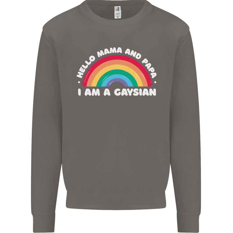 Hello Mama & Papa Im a Gaysian LGBT Mens Sweatshirt Jumper Charcoal