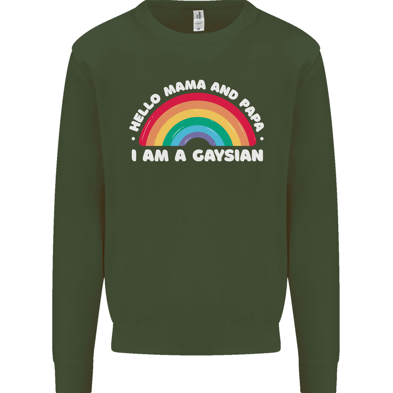 Hello Mama & Papa Im a Gaysian LGBT Mens Sweatshirt Jumper Forest Green
