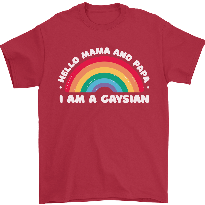 Hello Mama & Papa Im a Gaysian LGBT Mens T-Shirt 100% Cotton Red