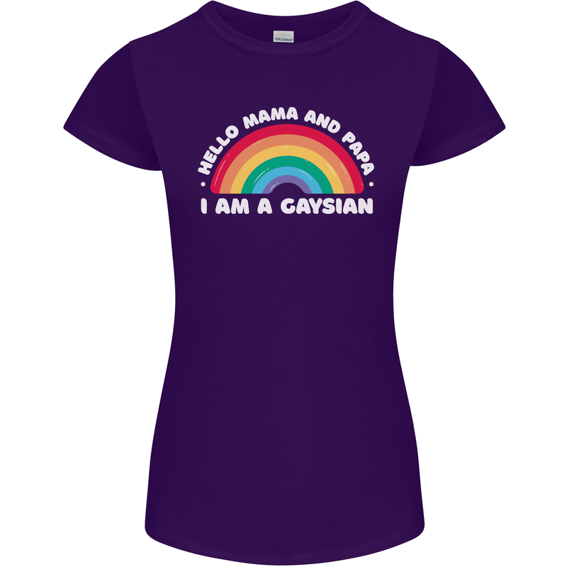 Hello Mama & Papa Im a Gaysian LGBT Womens Petite Cut T-Shirt Purple