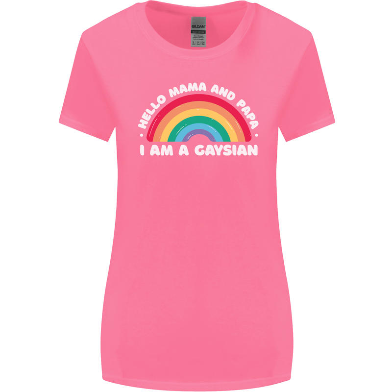 Hello Mama & Papa Im a Gaysian LGBT Womens Wider Cut T-Shirt Azalea