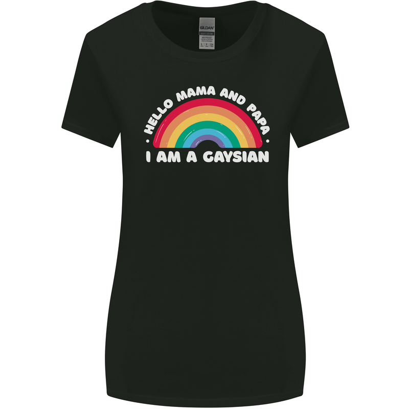Hello Mama & Papa Im a Gaysian LGBT Womens Wider Cut T-Shirt Black