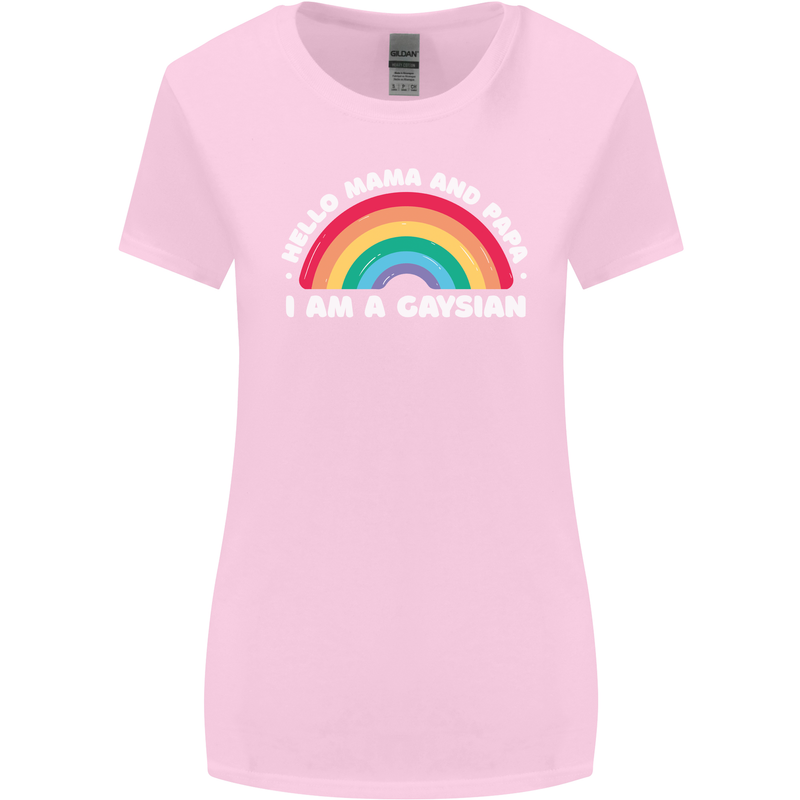 Hello Mama & Papa Im a Gaysian LGBT Womens Wider Cut T-Shirt Light Pink