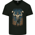 Hercules Gym Bodybuilding Weightlifting Training Mens V-Neck Cotton T-Shirt Black