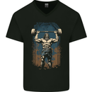 Hercules Gym Bodybuilding Weightlifting Training Mens V-Neck Cotton T-Shirt Black