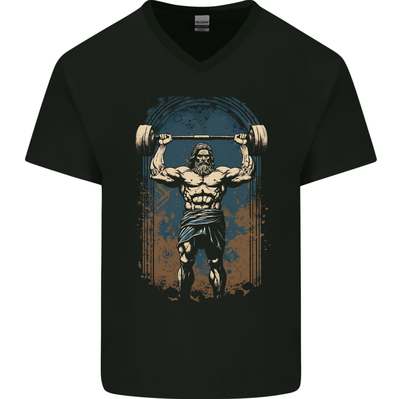 Hercules Gym Bodybuilding Weightlifting Training Mens V-Neck Cotton T-Shirt Black