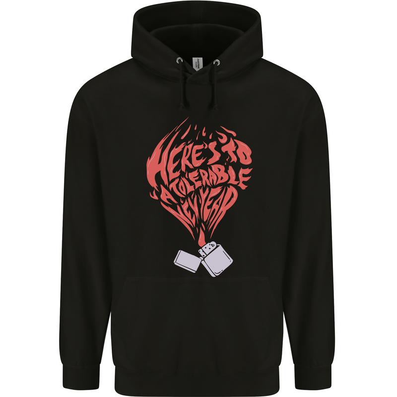 Here's to a Tolerable New Year Cigarette Lighter Mens 80% Cotton Hoodie Black