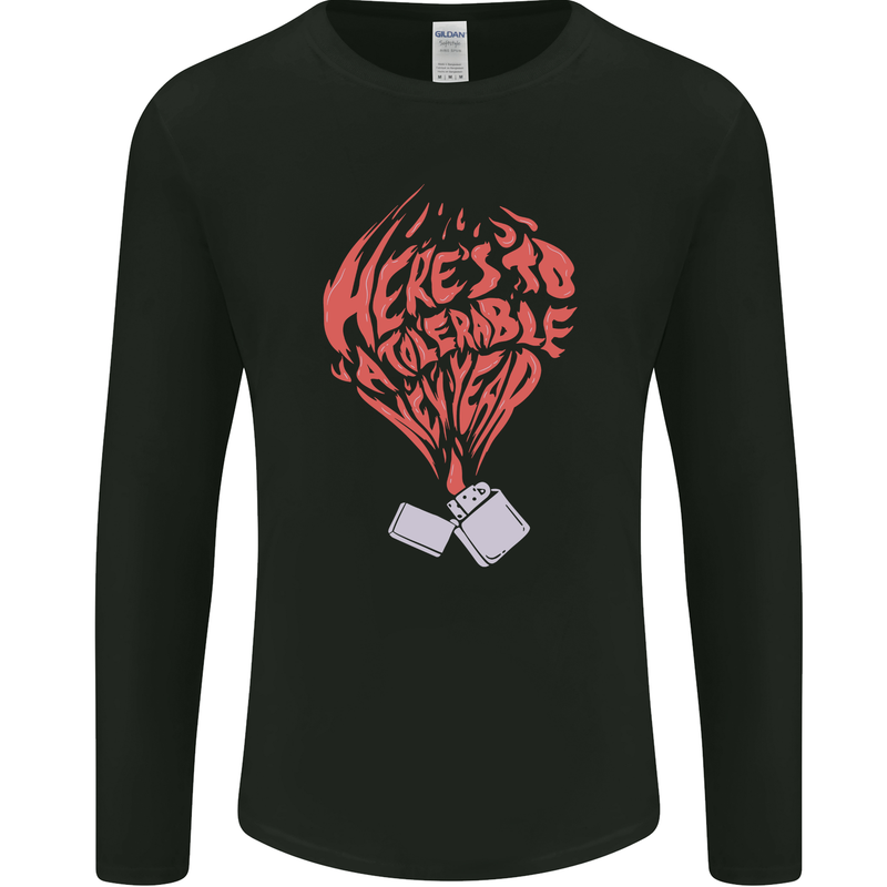 Here's to a Tolerable New Year Cigarette Lighter Mens Long Sleeve T-Shirt Black