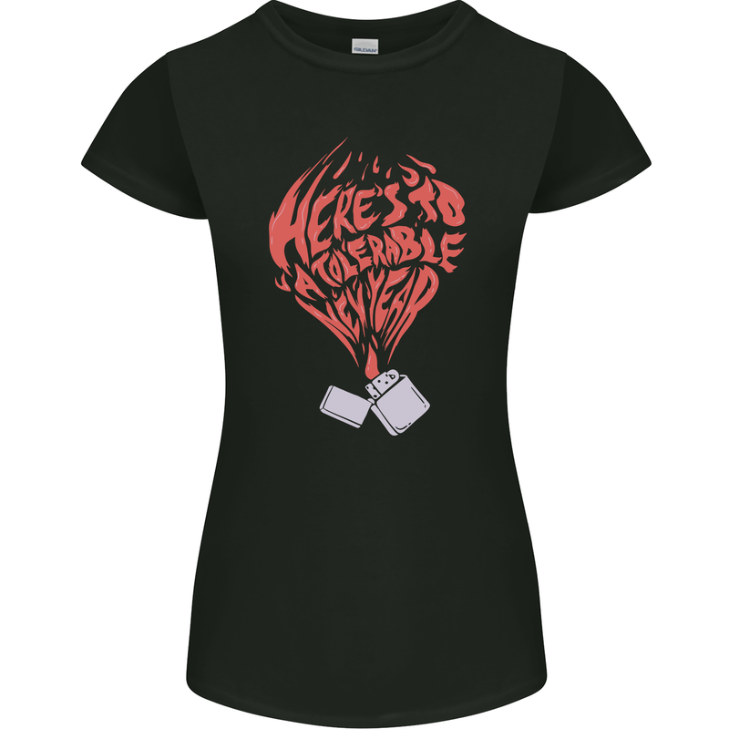 Here's to a Tolerable New Year Cigarette Lighter Womens Petite Cut T-Shirt Black