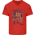 Hi-Fi Head Obscure Music Mens V-Neck Cotton T-Shirt Red