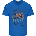 Hi-Fi Head Obscure Music Mens V-Neck Cotton T-Shirt Royal Blue