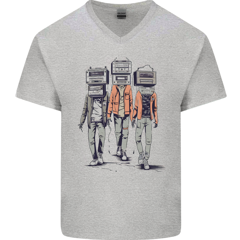 Hi-Fi Head Obscure Music Mens V-Neck Cotton T-Shirt Sports Grey