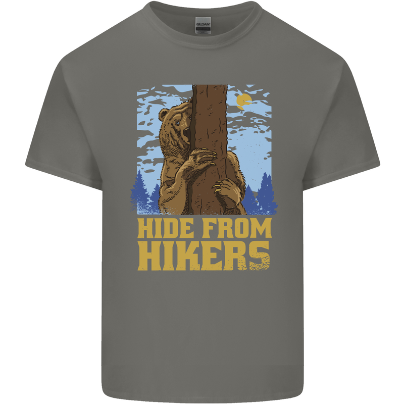 Hide From Hikers Funny Grizzly Bear Hiking Mens Cotton T-Shirt Tee Top Charcoal