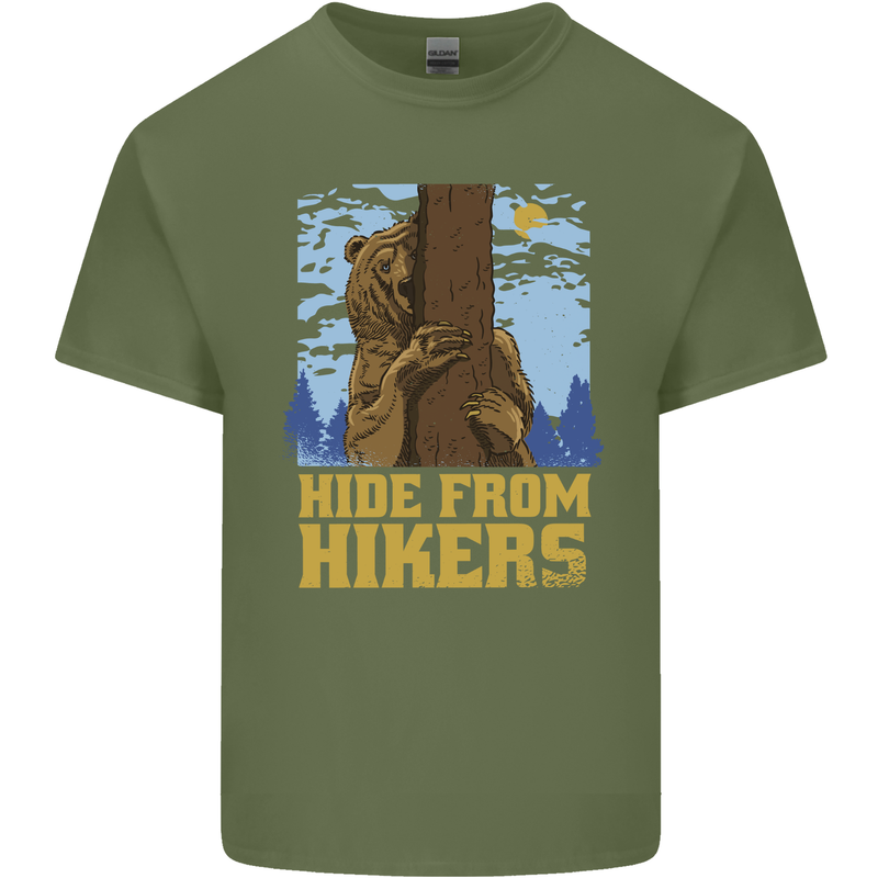 Hide From Hikers Funny Grizzly Bear Hiking Mens Cotton T-Shirt Tee Top Military Green