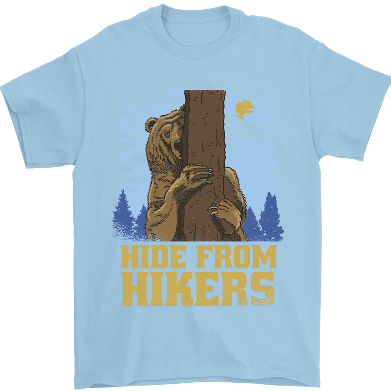Hide From Hikers Funny Grizzly Bear Hiking Mens T-Shirt 100% Cotton Light Blue