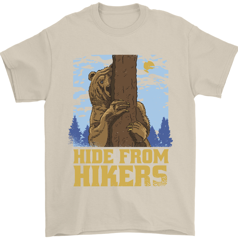 Hide From Hikers Funny Grizzly Bear Hiking Mens T-Shirt 100% Cotton Sand