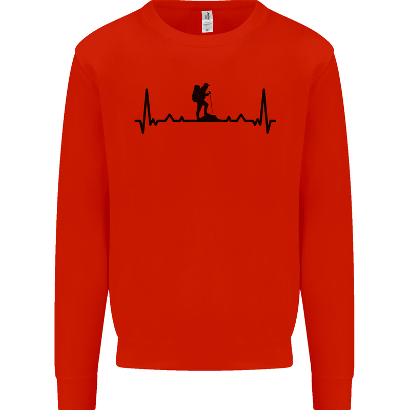 Hiking ECG Walking Rambling Trekking Pulse Kids Sweatshirt Jumper Bright Red