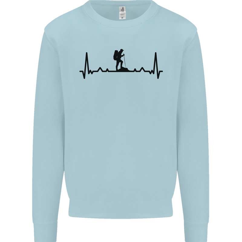 Hiking ECG Walking Rambling Trekking Pulse Kids Sweatshirt Jumper Light Blue