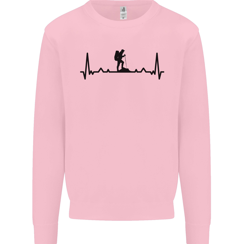 Hiking ECG Walking Rambling Trekking Pulse Kids Sweatshirt Jumper Light Pink