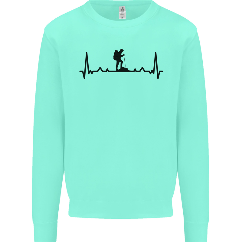 Hiking ECG Walking Rambling Trekking Pulse Kids Sweatshirt Jumper Peppermint