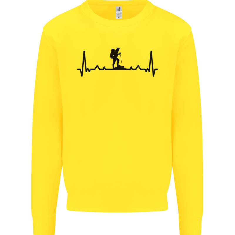 Hiking ECG Walking Rambling Trekking Pulse Kids Sweatshirt Jumper Yellow