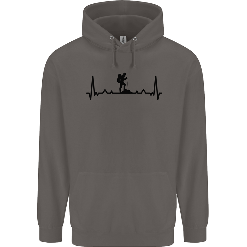 Hiking ECG Walking Rambling Trekking Pulse Mens 80% Cotton Hoodie Charcoal