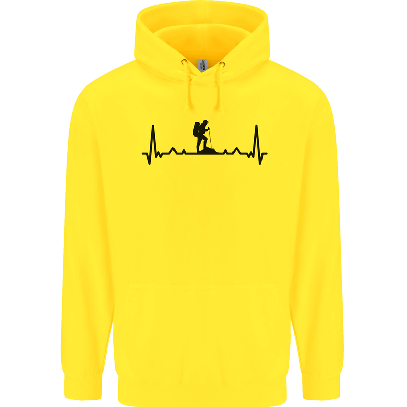Hiking ECG Walking Rambling Trekking Pulse Mens 80% Cotton Hoodie Yellow