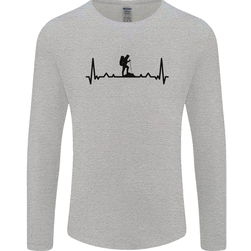 Hiking ECG Walking Rambling Trekking Pulse Mens Long Sleeve T-Shirt Sports Grey