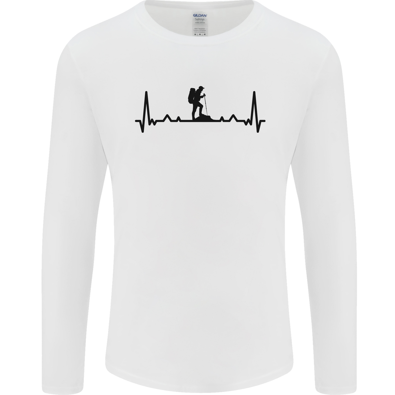 Hiking ECG Walking Rambling Trekking Pulse Mens Long Sleeve T-Shirt White