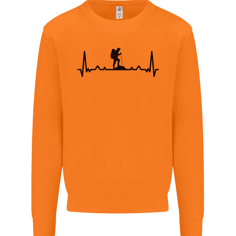 Hiking ECG Walking Rambling Trekking Pulse Mens Sweatshirt Jumper Orange
