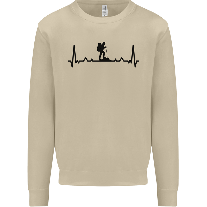 Hiking ECG Walking Rambling Trekking Pulse Mens Sweatshirt Jumper Sand