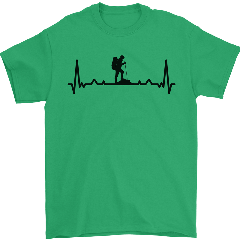 Hiking ECG Walking Rambling Trekking Pulse Mens T-Shirt 100% Cotton Irish Green