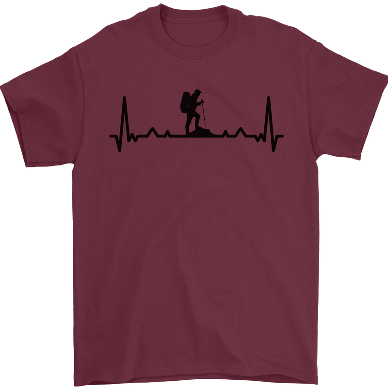 Hiking ECG Walking Rambling Trekking Pulse Mens T-Shirt 100% Cotton Maroon