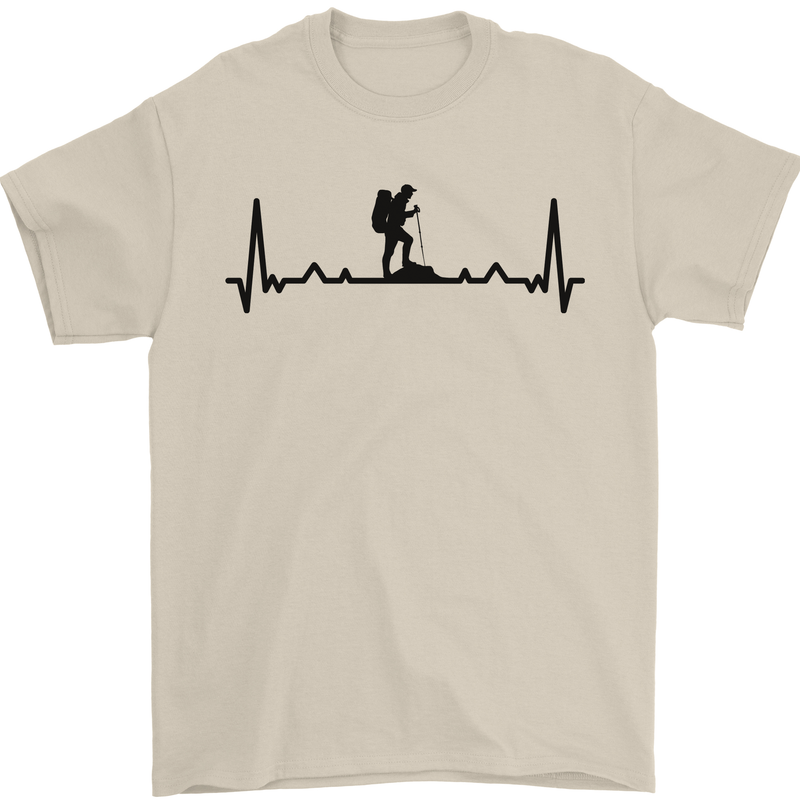 Hiking ECG Walking Rambling Trekking Pulse Mens T-Shirt 100% Cotton Sand