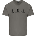 Hiking ECG Walking Rambling Trekking Pulse Mens V-Neck Cotton T-Shirt Charcoal
