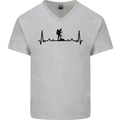 Hiking ECG Walking Rambling Trekking Pulse Mens V-Neck Cotton T-Shirt Sports Grey