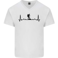 Hiking ECG Walking Rambling Trekking Pulse Mens V-Neck Cotton T-Shirt White