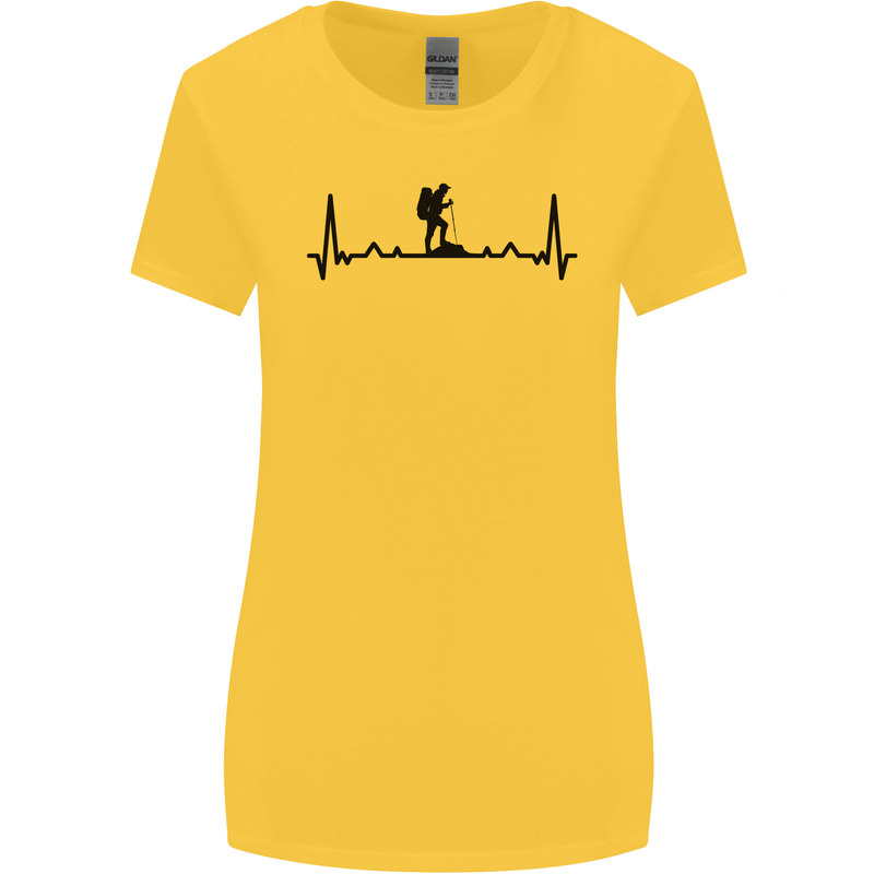 Hiking ECG Walking Rambling Trekking Pulse Womens Wider Cut T-Shirt Yellow