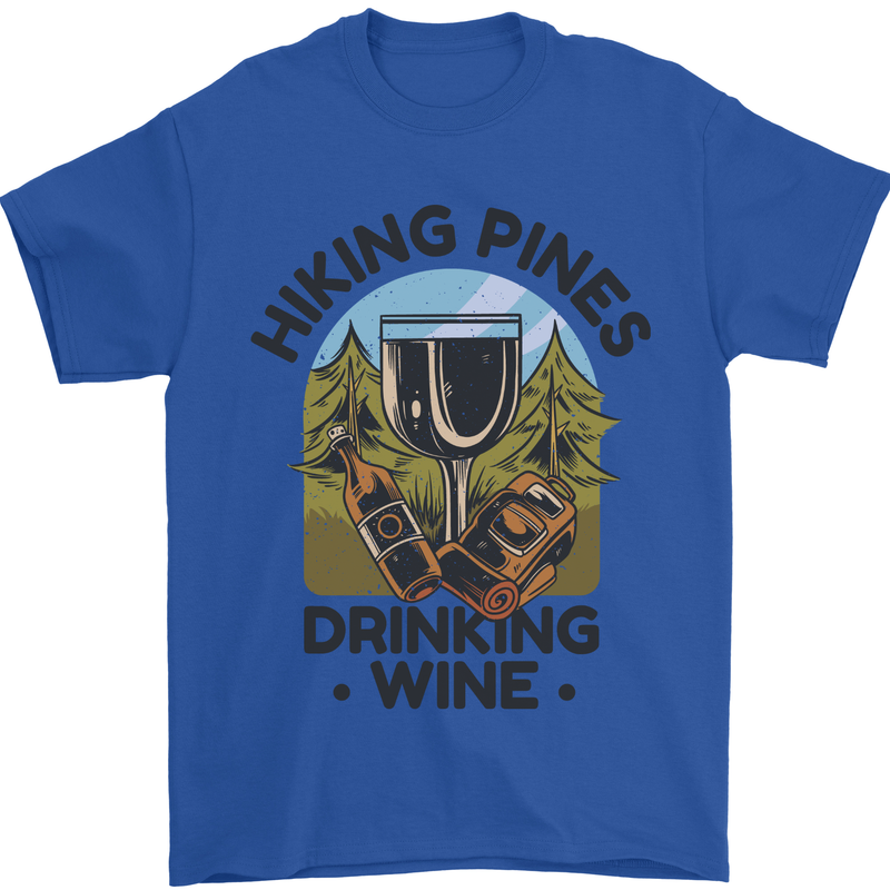 Hiking Pines Drinking Wine Funny Alcohol Mens T-Shirt 100% Cotton Royal Blue