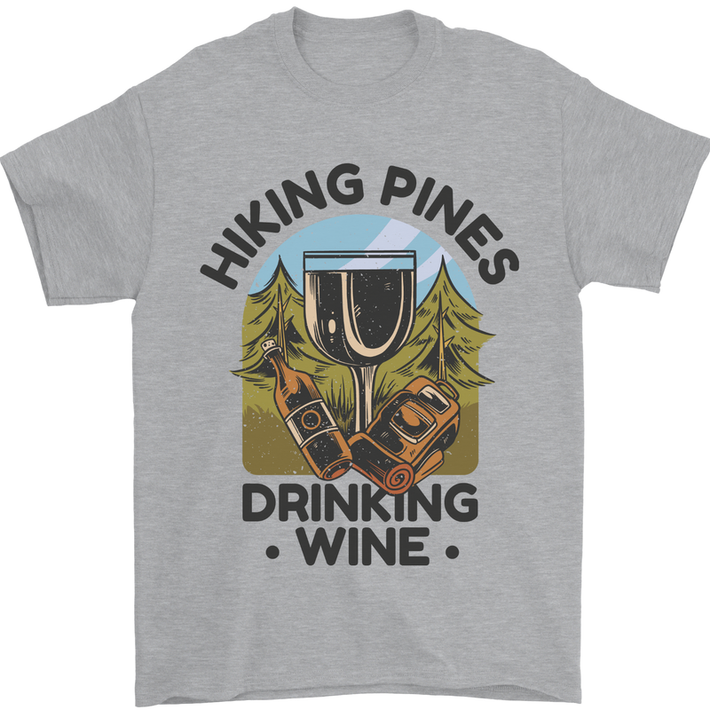 Hiking Pines Drinking Wine Funny Alcohol Mens T-Shirt 100% Cotton Sports Grey