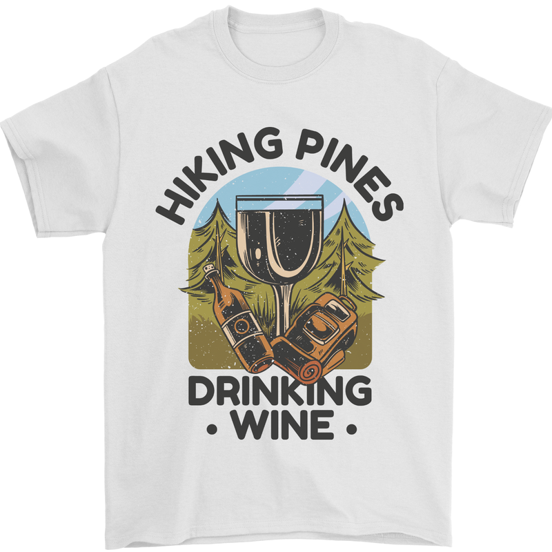 Hiking Pines Drinking Wine Funny Alcohol Mens T-Shirt 100% Cotton White