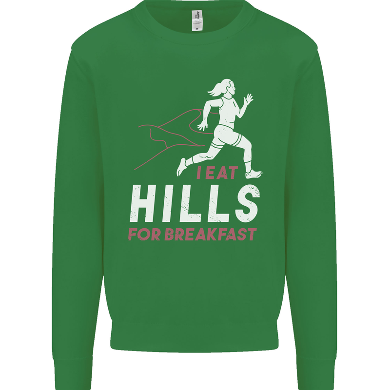 Hills Running Marathon Cross Country Runner Kids Sweatshirt Jumper Irish Green
